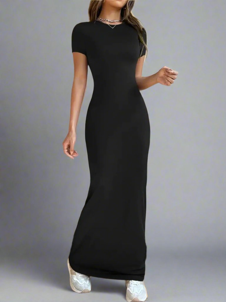 Love Supplies Short Sleeve Maxi Tee Dress In Black
